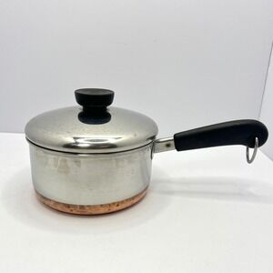 Revere Ware Copper Bottom Saucepan 1 Qt Vintage 1801 Kitchen Cookware Pot Lid